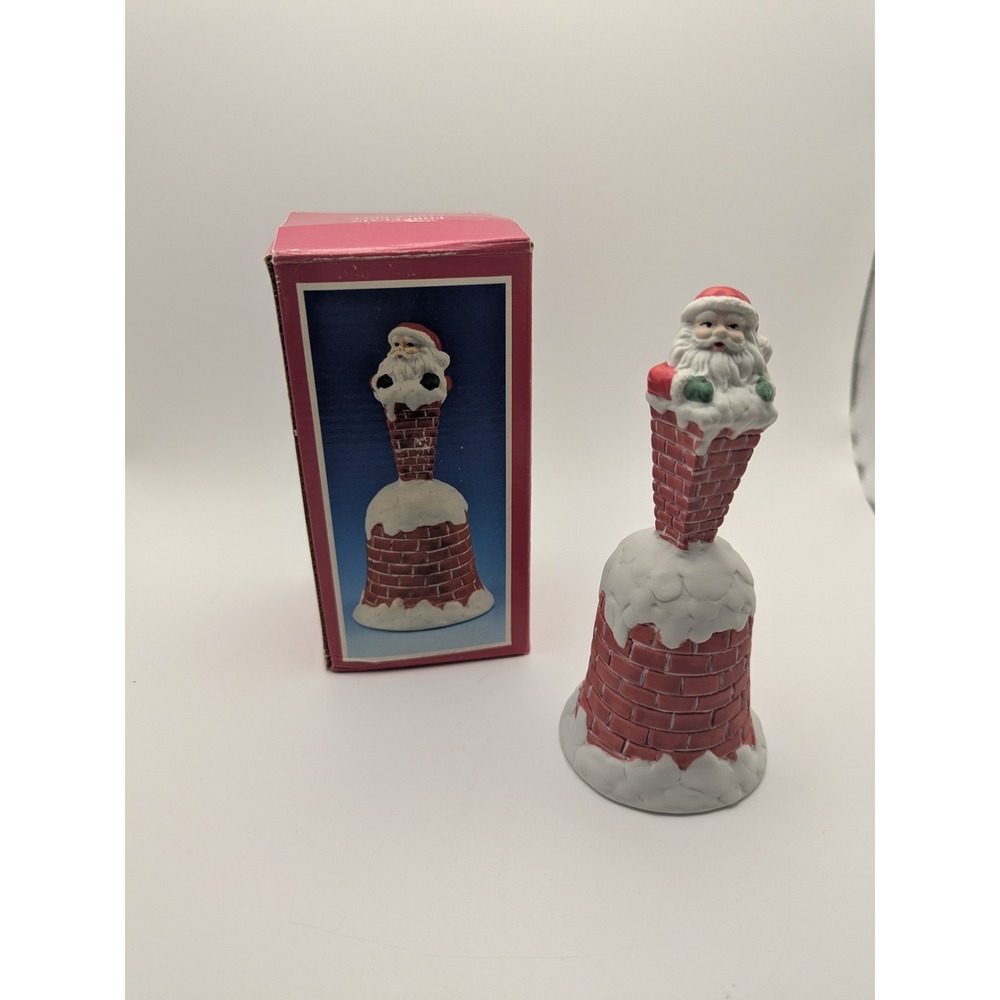 Vintage Porcelain Santa Bell Christmas Chimney Figurine with‎ Box